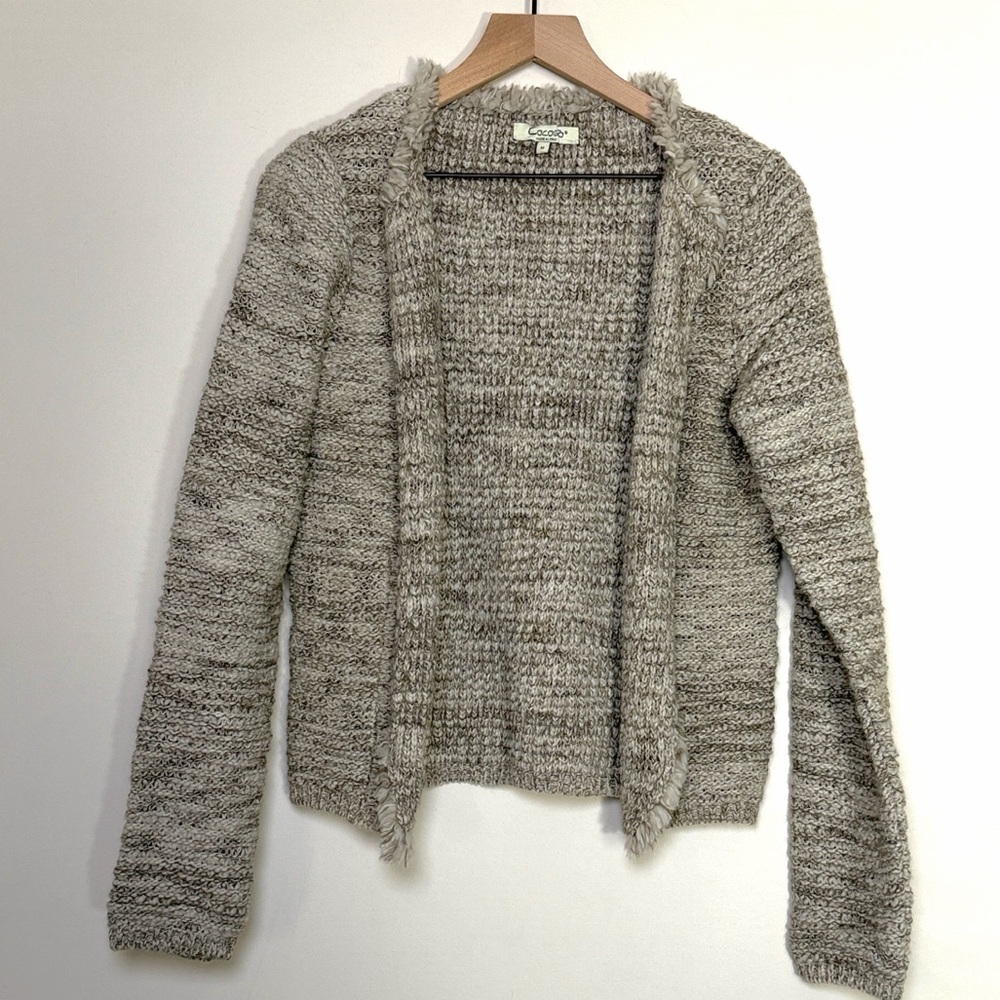 Cocogio Size Medium Frayed Italy Knit Alpaca Wool Women's Crop Sweater Cardigan